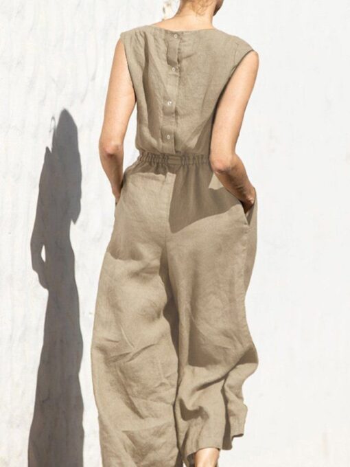 Casual Loose Solid Color Jumpsuit - Image 5