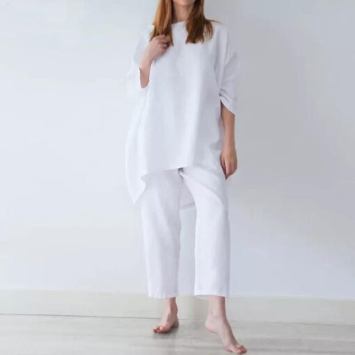 Loose Fashion Casual Solid Color Cotton Linen Suit