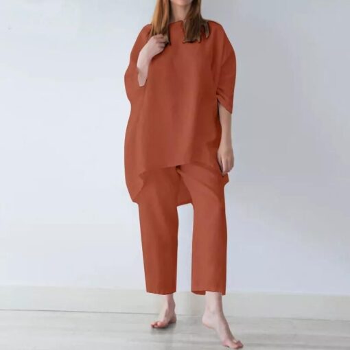 Loose Fashion Casual Solid Color Cotton Linen Suit - Image 3