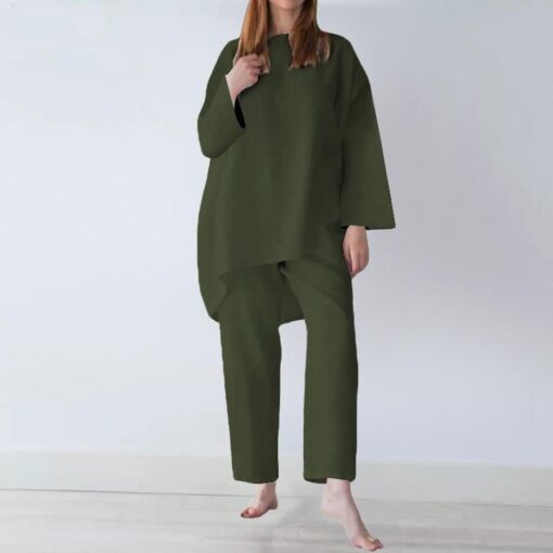 Loose Fashion Casual Solid Color Cotton Linen Suit - Image 7