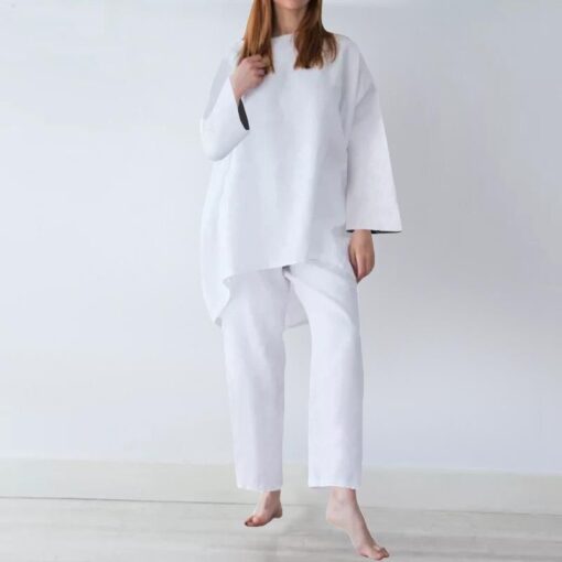 Loose Fashion Casual Solid Color Cotton Linen Suit - Image 16