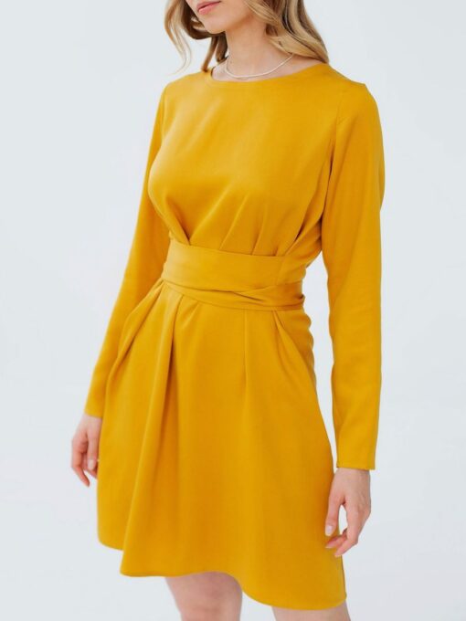 "Selena" Linen Mustard Mini Dress - Image 4