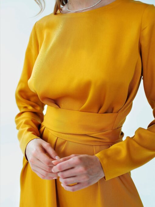 "Selena" Linen Mustard Mini Dress - Image 5