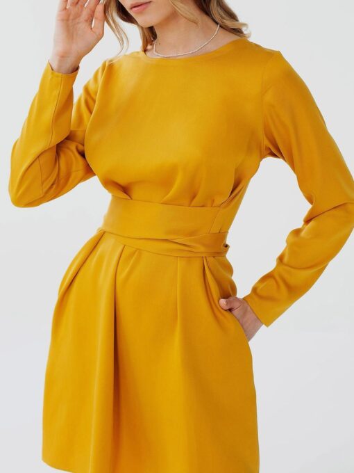 "Selena" Linen Mustard Mini Dress - Image 6