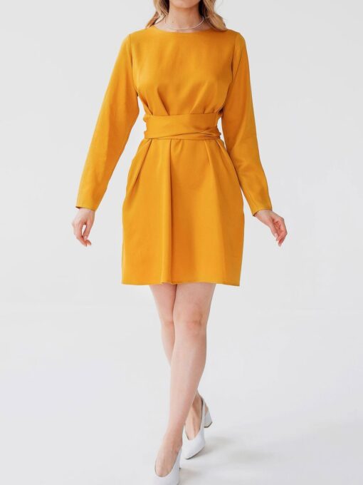 "Selena" Linen Mustard Mini Dress - Image 9