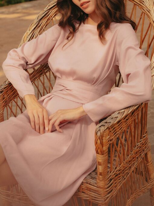 "Selena" Linen Pink Dress - Image 2