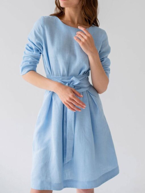 "Selena" Linen Sky Blue Mini Dress