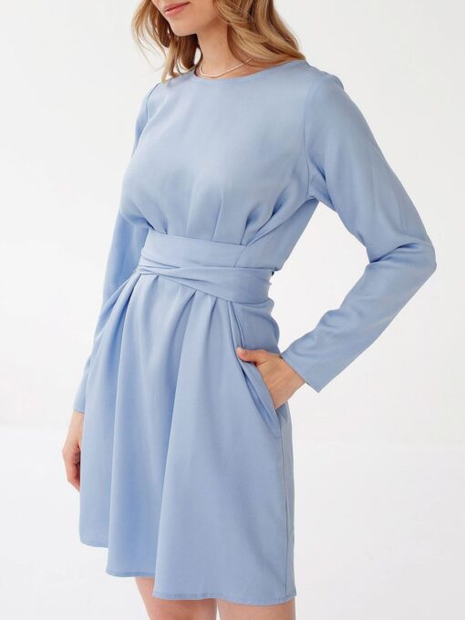 "Selena" Linen Sky Blue Mini Dress - Image 5