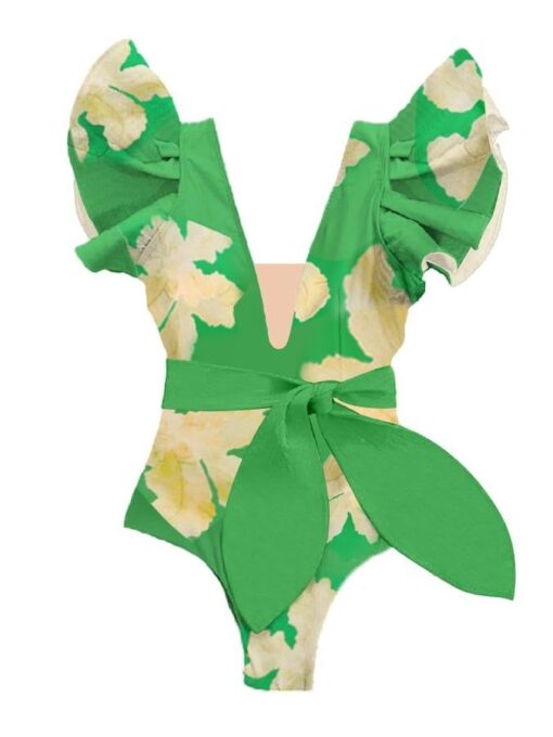 Ruffled Floral Colorblock Print Swimsuit and Cover-Up - Image 4