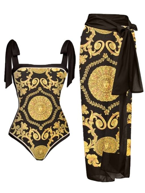 Vintage Print One-Piece Swimsuit and Cover Up - Image 4