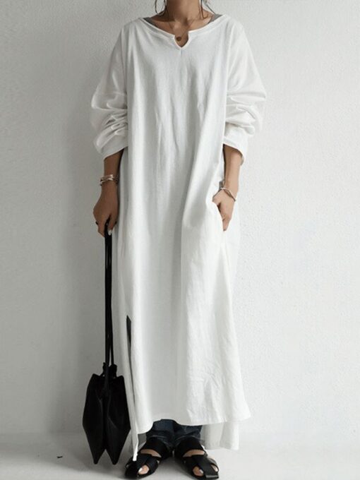 Women's Loose Casual Cotton Linen Dress - Image 4