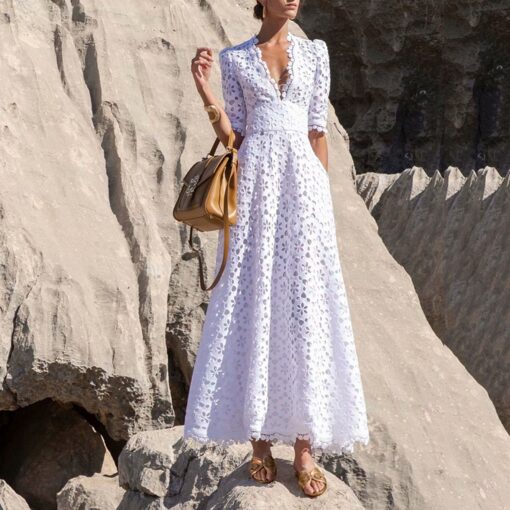 Boho White lace Wedding Maxi Dress