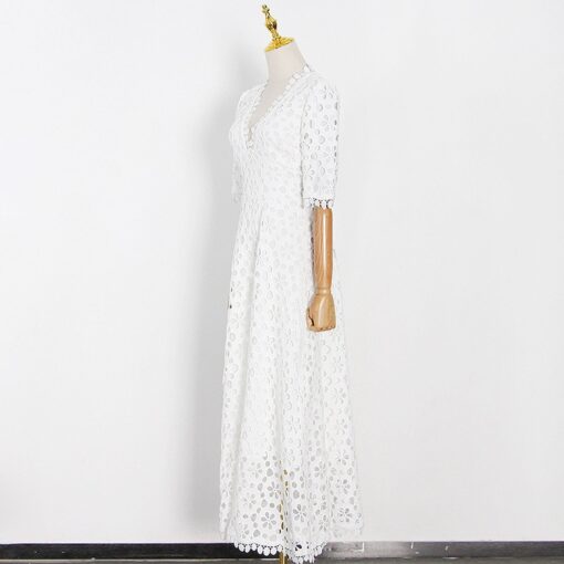 Boho White lace Wedding Maxi Dress - Image 3