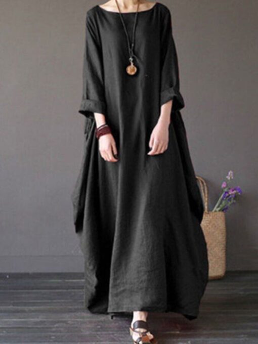 Women's cotton and linen loose plus size dress - Image 5