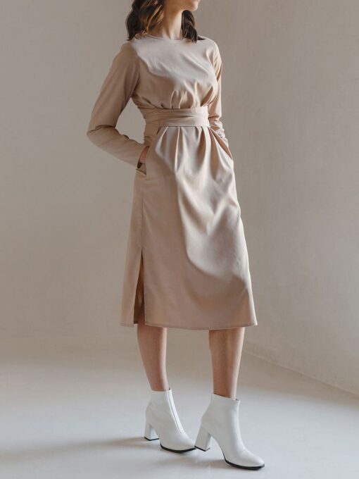 "Selena" Linen Beige Midi Dress