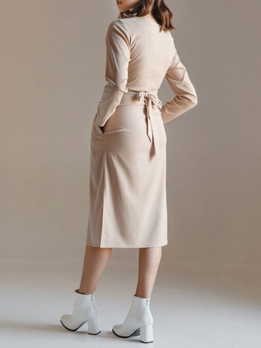 "Selena" Linen Beige Midi Dress - Image 2