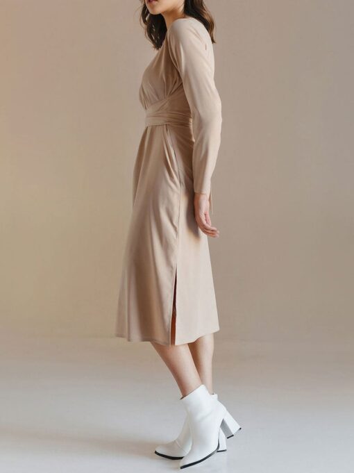 "Selena" Linen Beige Midi Dress - Image 6