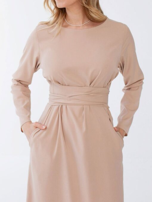 "Selena" Linen Beige Midi Dress - Image 6