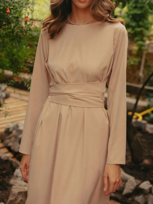 "Selena" Linen Beige Midi Dress - Image 2