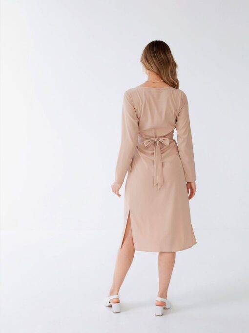 "Selena" Linen Beige Midi Dress - Image 7