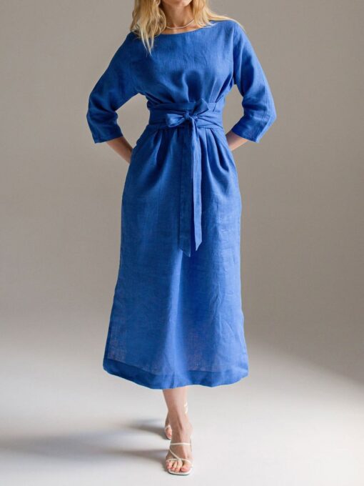 "Selena" Linen Blue Linen Maxi Dress