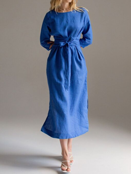 "Selena" Linen Blue Linen Maxi Dress - Image 2