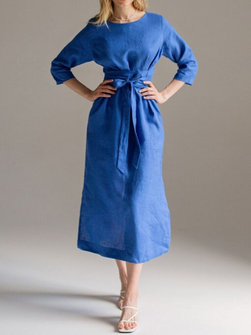 "Selena" Linen Blue Linen Maxi Dress - Image 6