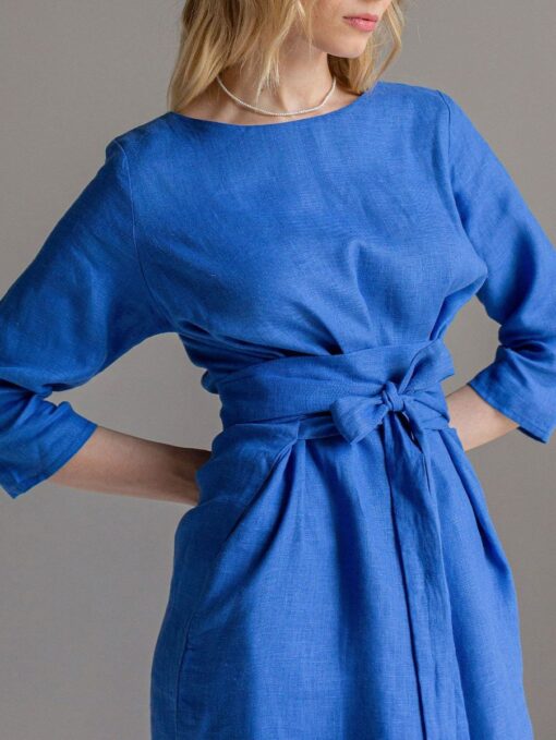 "Selena" Linen Blue Linen Maxi Dress - Image 5