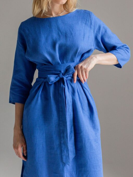 "Selena" Linen Blue Linen Maxi Dress - Image 4