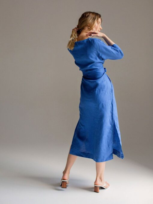 "Selena" Linen Blue Linen Maxi Dress - Image 8