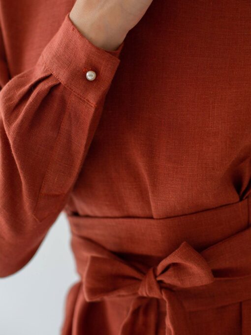 "Selena" Linen Burnt Orange Midi Dress - Image 3