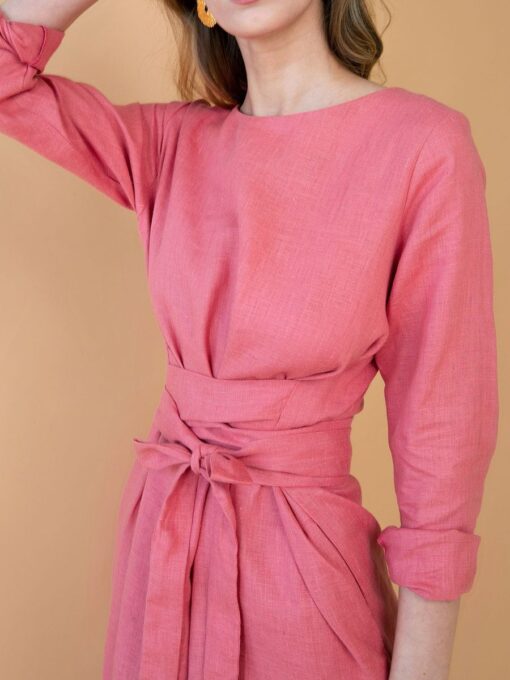 "Selena" Linen Coral Peach Maxi Dress - Image 4