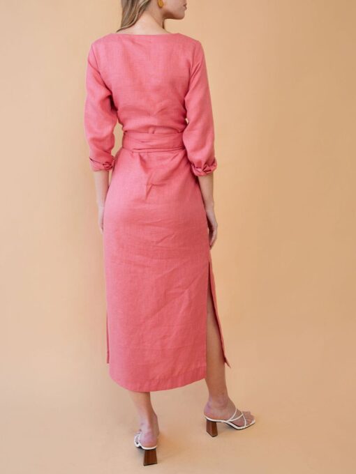 "Selena" Linen Coral Peach Maxi Dress - Image 5