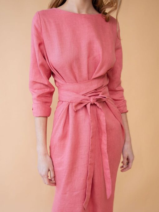 "Selena" Linen Coral Peach Maxi Dress - Image 7