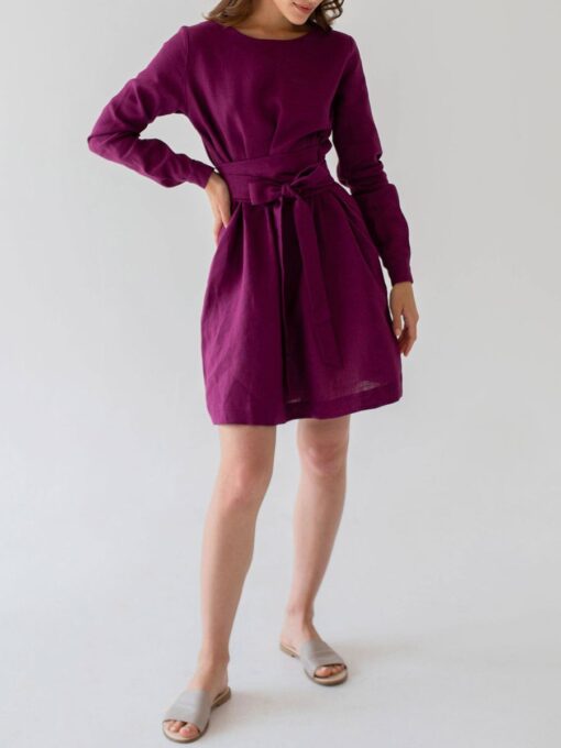 "Selena" Linen Eggplant Midi Dress - Image 5