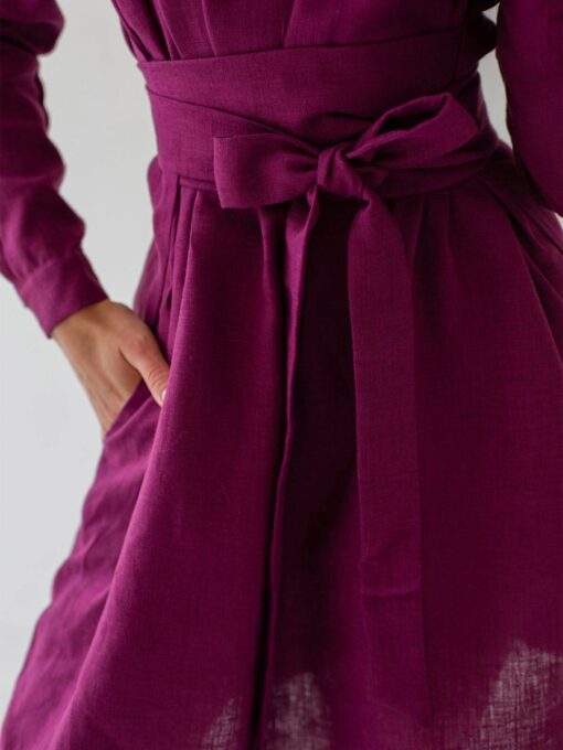 "Selena" Linen Eggplant Midi Dress - Image 3