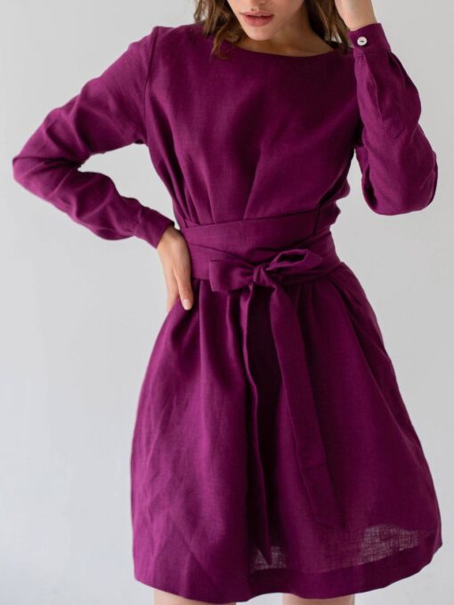 "Selena" Linen Eggplant Midi Dress - Image 4