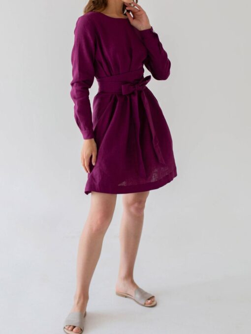 "Selena" Linen Eggplant Midi Dress