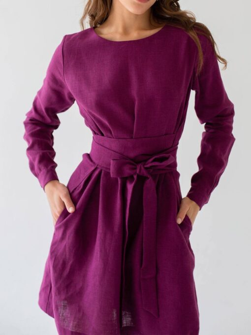 "Selena" Linen Eggplant Midi Dress - Image 2