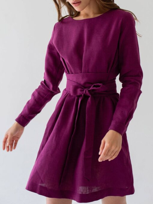 "Selena" Linen Eggplant Midi Dress - Image 6