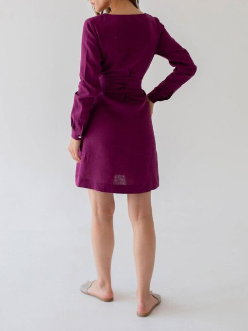 "Selena" Linen Eggplant Midi Dress - Image 8