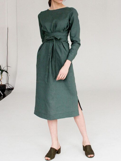 "Selena" Linen Sage Green Long Dress