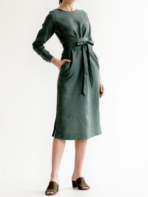 "Selena" Linen Sage Green Long Dress - Image 6