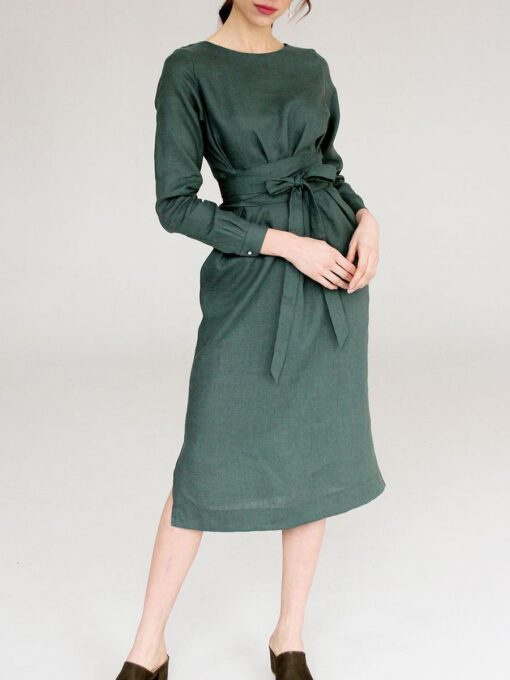 "Selena" Linen Sage Green Long Dress - Image 3