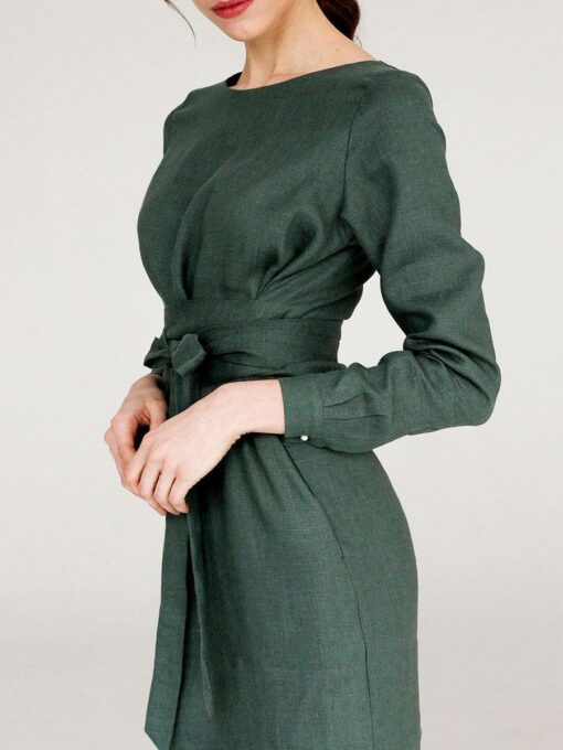 "Selena" Linen Sage Green Long Dress - Image 4