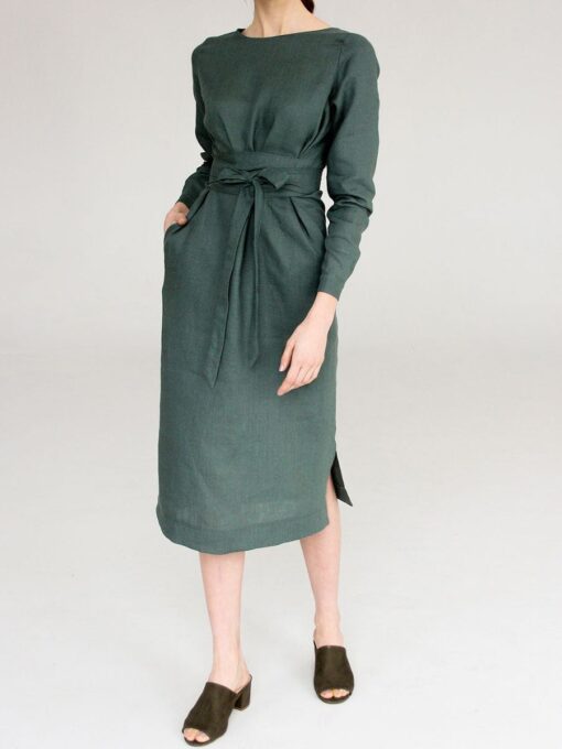 "Selena" Linen Sage Green Long Dress - Image 7