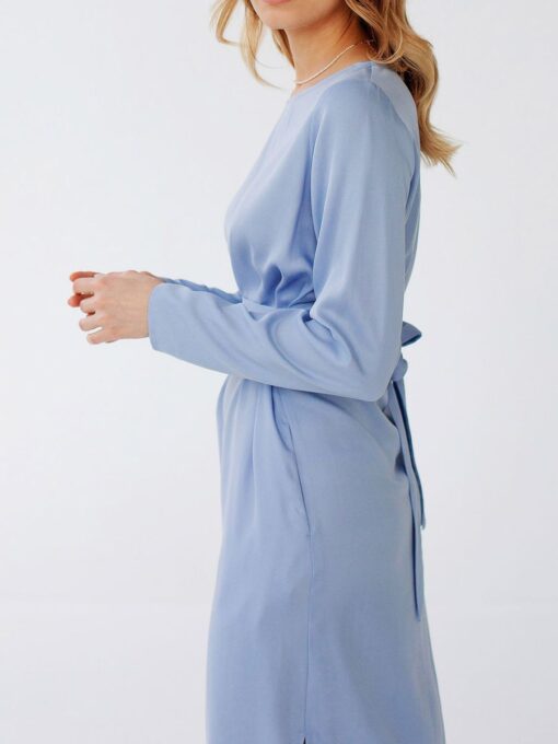 "Selena" Linen Sky Blue Midi Dress - Image 6