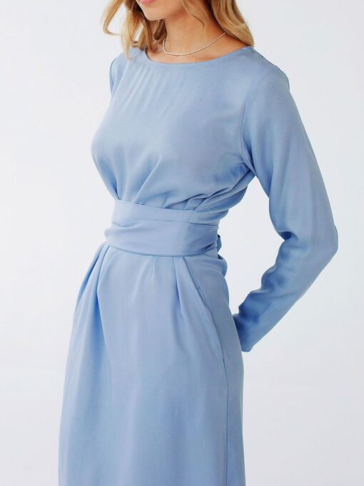 "Selena" Linen Sky Blue Midi Dress - Image 5