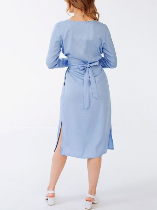 "Selena" Linen Sky Blue Midi Dress - Image 8