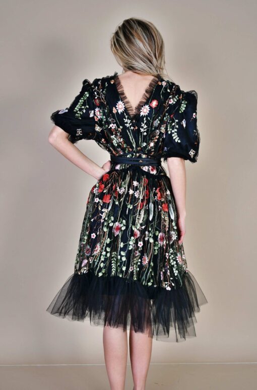 Embroidered Flowers Tulle Lace Gothic Midi Dress - Image 2